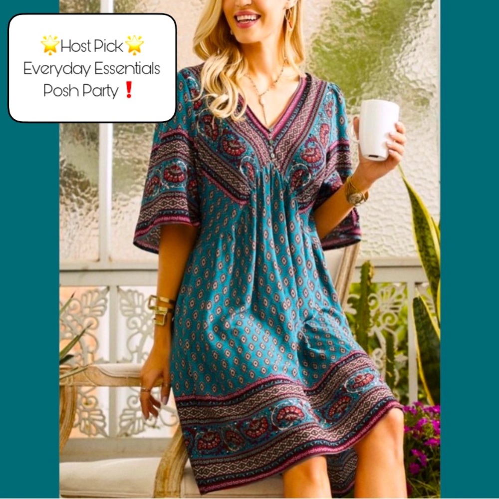 Suzanne Betro Geometric Print Empire Waist Dress